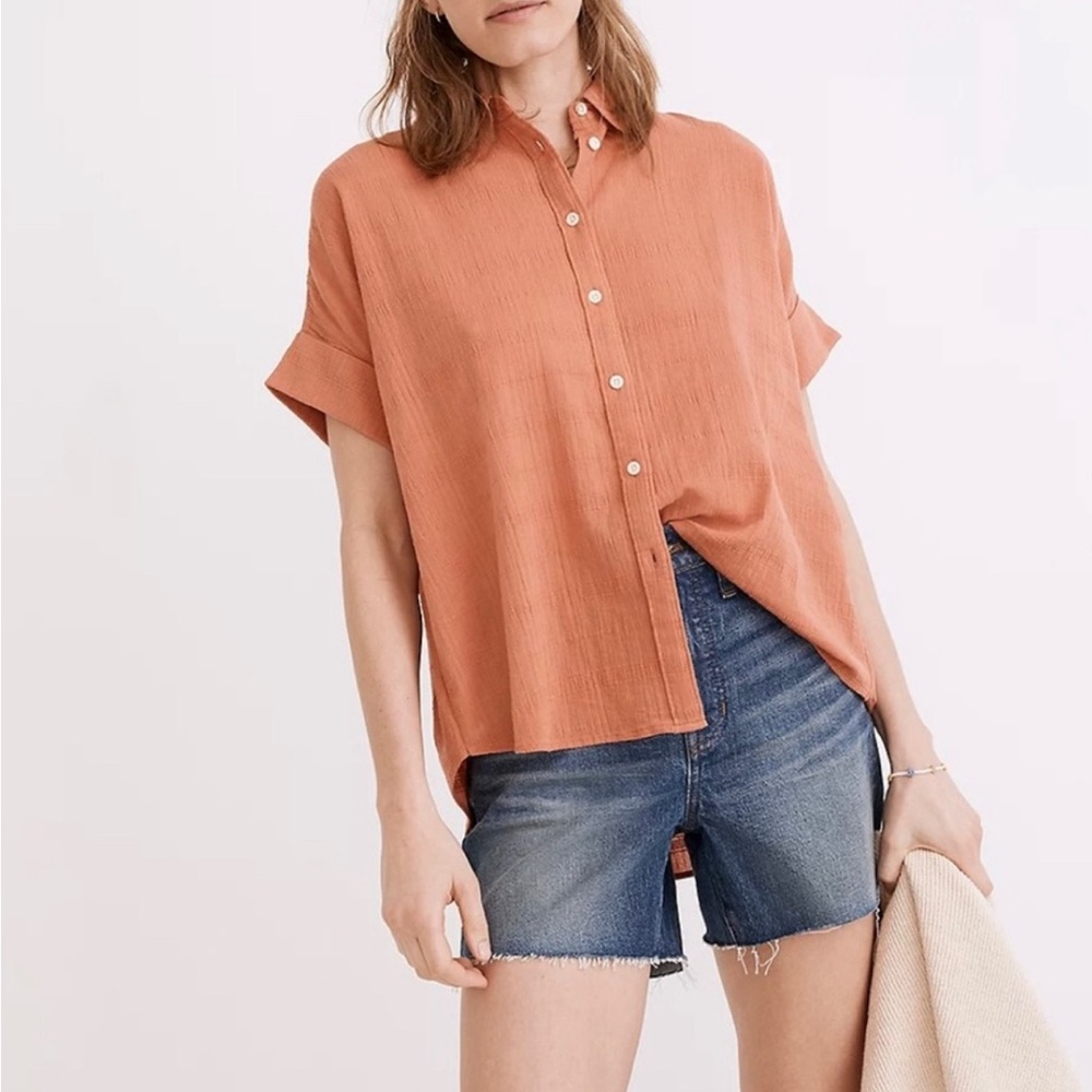 Madewell courier pintuck shirt, color sweet Dahlia